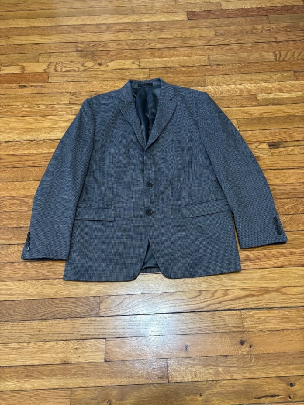 Chaps Mens Blazer Jacket Size 40R Gray Black Blue Stretch Houndstooth Sport Coat